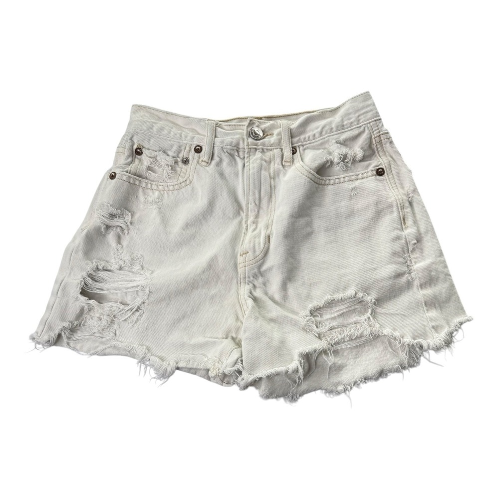 American Eagle Women's Size 00 White Distressed High Rise Denim Cutoff Shorts